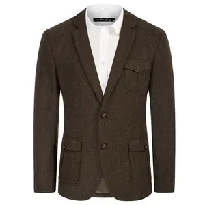 2023 venta al por mayor de negocios Casual traje profesional chaqueta de lana marrón para hombres elegante Slim Fit trajes de hombre Blazer