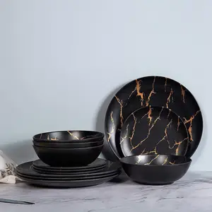 New Arrivals Black High Quality Melamine Dish Plates With Favorable Gold Charger Plates Melamine Dish Plates