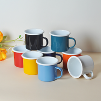 Tazas de esmalte de hierro de simplicidad clásica personalizadas Impresión corta pintada a mano con borde de plata inoxidable-como taza de regalo