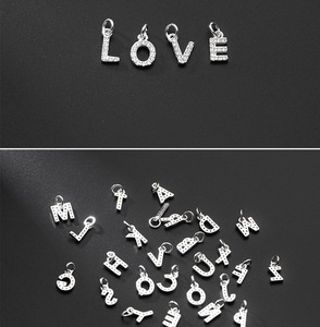 Fine Full Zircon 26 Lettre Or 925 Sterling Silver Charme Initial Bijoux accessoires pour Collier Bracelet Faire Personnalisé - Product Image 4