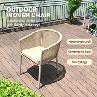 Ensemble table et chaises d'extérieur modernes en alliage d'aluminium, bois, plastique et corde tressée, résistant à l'eau et au soleil, pour balcon et café