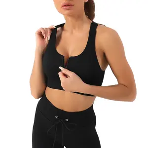 Sujetador de media Copa transparente con cremallera para mujer, Top corto personalizado con capucha, con parte trasera, para Yoga, Sexy