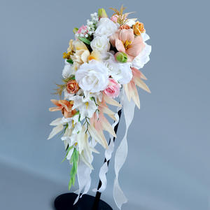 Ramo de flores de boda de <span class=keywords><strong>Lilly</strong></span> Rose de seda naranja blanca para novia, ramo de flores artificiales de <span class=keywords><strong>Lilly</strong></span> Rose gota de agua ramos de novia - Product Image 6