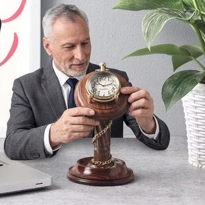 Montre de poche nautique en laiton poli, imitation antique, cadran romain Victoria London, support en bois, décoration maison/bureau, cadeaux Calvin - Product Image 6