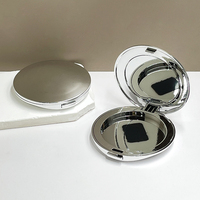 Nouvelle boîte compacte à poudre ronde argentée 4G avec couvercle rabattable, boîte vide en plastique pour blush, emballage cosmétique avec miroir