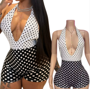 Viviblook Z1222RP01 Nuevo Mono Sexy con Estampado de Lunares y Bloques de Color para Mujer, Estilo Halter, Ajustado, Espalda Descubierta - Product Image 1