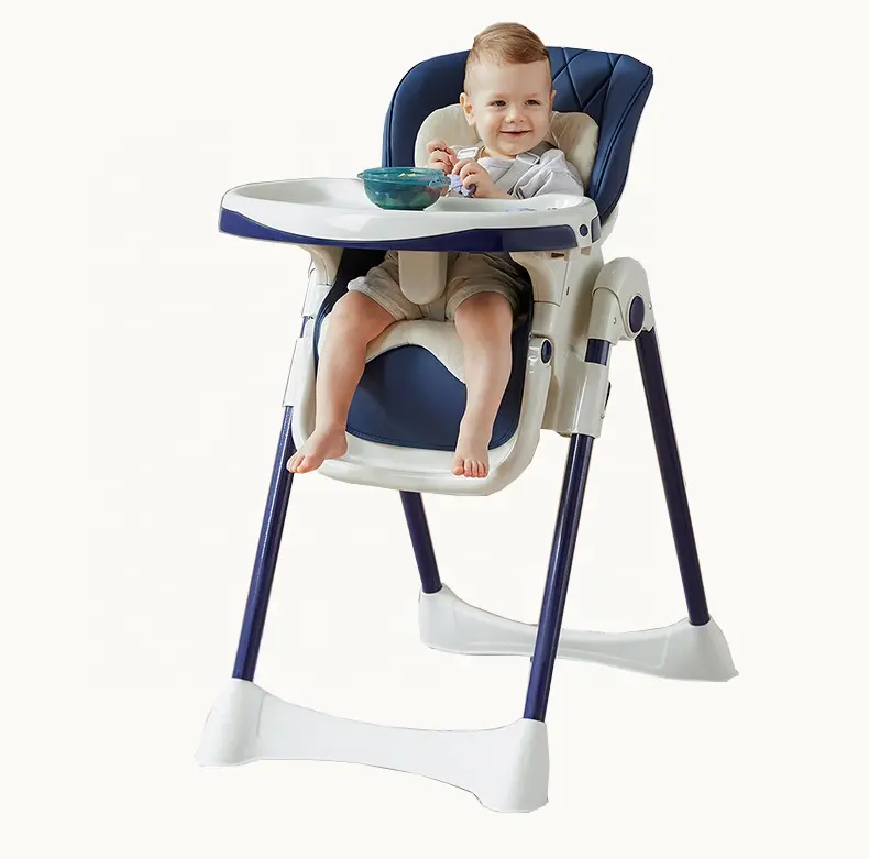 Chaise haute pliable en plastique, siège d'alimentation pour bébé, avec jambe en acier avec coussin en PU, portable et réglable