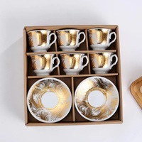 Tasse à café et soucoupe en céramique turque arabe élégante 12 pièces Design personnalisé ensemble de tasses à thé en porcelaine plaqué or avec boîte-cadeau