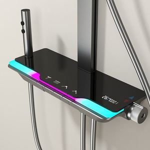 Nouveau design Ensemble de douche intelligent apparent en laiton pour salle de bain avec mitigeur, pommeau de douche pluie et affichage numérique - Product Image 6