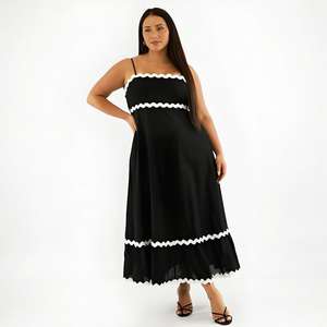 Vêtements personnalisés pour femmes Nouvelle couleur unie été dentelle épissée élégante fronde <span class=keywords><strong>grande</strong></span> <span class=keywords><strong>taille</strong></span> robes d'été - Product Image 4