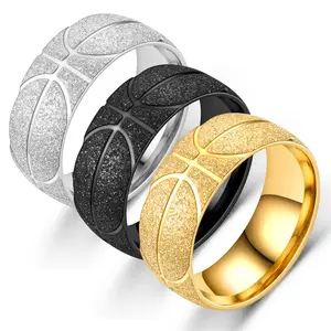 Anillo de acero inoxidable para hombre, joyería de oro y titanio para niños, anillo de campeonato de baloncesto, ajustable, esmerilado