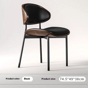 Silla de Comedor de Lujo Moderna de Estilo Italiano, Respaldo de Madera Maciza con Tapicería de Cuero Genuino, Taburete de PU para el Hogar - Product Image 5