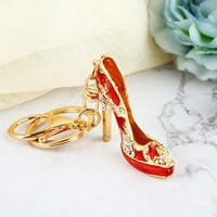 Breloque de chaussure en métal à talon haut, porte-clés en strass de cristal, pendentif de sac, vente en gros, personnalisé OEM ODM