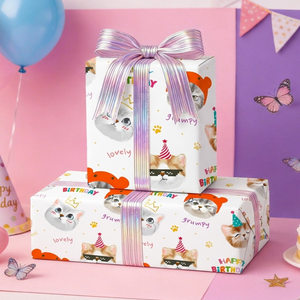 Cartoon kitten <b>pattern</b> birthday themed gift wrapping <b>paper</b> Children's birthday gift wrapping <b>paper</b> Original design Customizable - Product Image 6