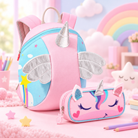Sac à dos et trousse de papeterie personnalisés OEM/ODM pour enfants, motif licorne fantaisie, rose arc-en-ciel, pour filles, service de marque privée