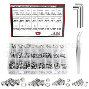 304 Stainless Steel Hex <b>Socket</b> Cap <b>Screw</b> Nut Washer Kit 520pcs With Hex Keys For Standard Use - Product Image 1
