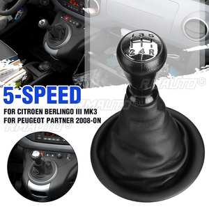 5 Speed Chrome Gear Shift Knob W/PU Leather Gaiter <b>Boot</b> Dust <b>Cover</b> for Citroen Berlingo III MK3 for Peugeot Partner 2008-on - Product Image 1