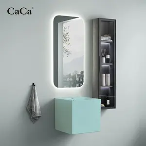 CaCa Green Colour Wall Hung Basin Half Pedestal Basin Good Quality Supplier Rectangular Hotel Bathroom