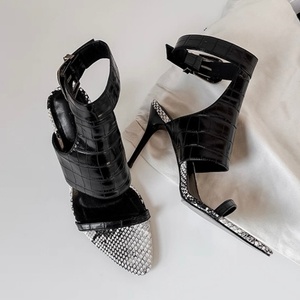 Sandalias de tacón de aguja con estampado de leopardo para mujer, diseño de hebilla, estilo occidental, punta puntiaguda, moda de verano, personalizadas por el fabricante - Product Image 3