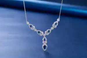 Colar de cristal de zircônia azul profundo para casamento e noivado, joia de prata esterlina 925, moda europeia, joia da moda