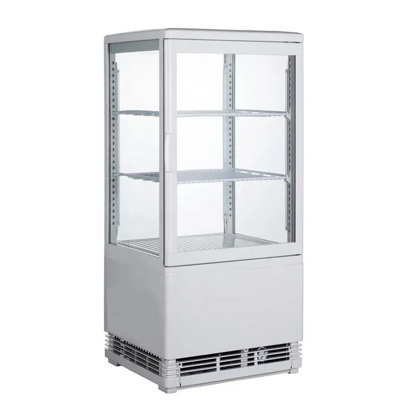 Small cooler counter top display showcase four glass sides fridge drinks refrigerator refrigerated display case
