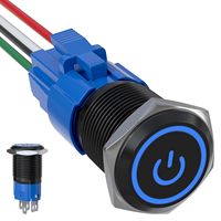 Interrupteur à bouton-poussoir verrouillable 1NO1NC SPDT ON/OFF, coque en métal noir avec LED bleue pour trou de montage de 19 mm 3/4 pouces avec prise de câblage