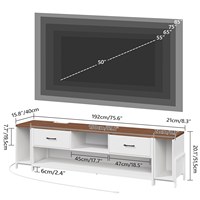 Meuble TV blanc et noyer en gros, centre de divertissement blanc et noyer, unité de télévision blanche avec plateau en noyer