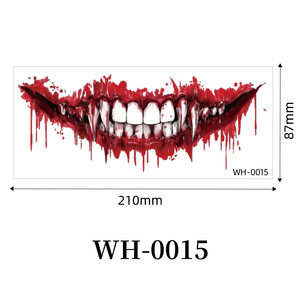 Autocollant de tatouage temporaire pour la bouche, thème Halloween Horreur, imperméable, pour application sur le visage, pour costume de fête, taille unique, impression numérique, film PET - Product Image 5