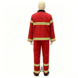 Ensemble de costume de <span class=keywords><strong>pompier</strong></span>, uniforme de <span class=keywords><strong>pompier</strong></span> 2 pièces avec bandes réfléchissantes, veste et pantalon rouges pour Halloween - Product Image 2
