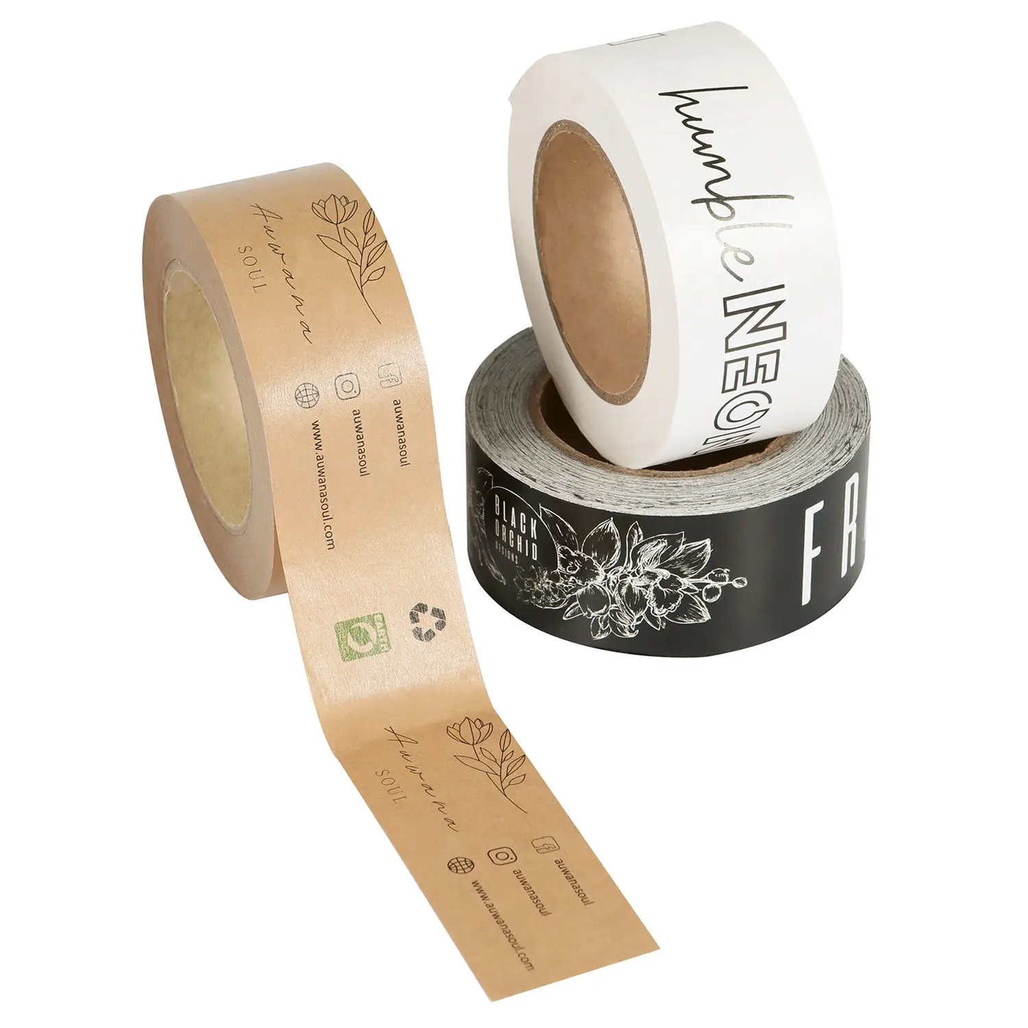 ロゴ強化ブラウンガム水活性化/自己粘着性エコクラフト紙パッキングテープジャンボロールによるカスタム印刷