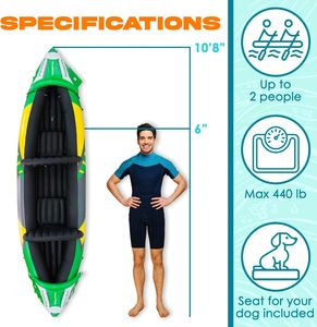 Kayak inflable de PVC para 2 personas de 320 <span class=keywords><strong>CM</strong></span> con toldo de sol desmontable exclusivo Color verde para adultos Deportes acuáticos al aire libre - Product Image 3