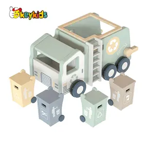 Montessori Waste Management Reciclagem Truck Caminhão De Lixo De Madeira Brinquedo com 4 Lixo Latas W04A603