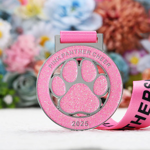 Medalla de carrera de Pata de Gato cinta con purpurina Rosa metálica personalizada - Product Image 4