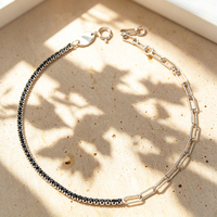 Nouveau bracelet design, bijou pour la main, en argent sterling 925, zircon noir, demi-chaîne tennis, bracelet en argent pour femmes et hommes
