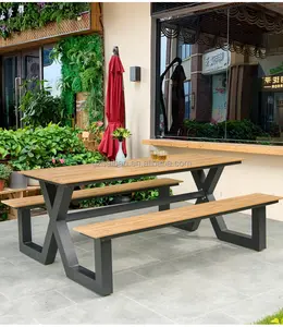 एल्यूमिनियम गार्डन फर्नीचर आउटडोर टेबल और बेंच गार्डन टेबल बेंच के साथ आउटडोर टेबल सेट करता है