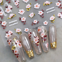5D Weiße Rosa Vergoldete Silberne Blumen-Nagelaufkleber Blühende Pfingstrosen-Figuren Glitzer Rote Blätter Maniküre Slider Sticker