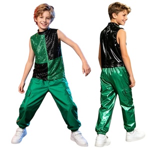 Costumes de danse pour garçons de 6 à 16 ans, costumes de danse jazz métalliques sur mesure, haut avec pantalon cargo, performance sur scène, hip-hop, danse de rue - Product Image 5