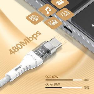 สาย USB-C <span class=keywords><strong>ไป</strong></span>ยัง USB-C 60วัตต์3A สายไนลอนถักชนิด C ขนาด20โวลต์ชาร์จเร็ว480Mbps สำหรับ Macbook iPad <span class=keywords><strong>iPhone</strong></span> 15 Pro - Product Image 2
