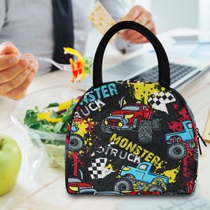 Custom Monster Truck Pattern Insulated Lunch Bag with Zipper Closure and Handle for Kids Outdoor Picnic Cooler Lunch Bag - Product Image 6