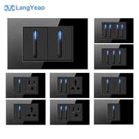 Interruptor de pared modular LangYeao 118 tipo estadounidense/tailandés con tecla de piano y reinicio automático, de vidrio templado negro - DIY