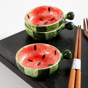 Ceramic Watermelon Soy Sauce Dish Round <b>Handmade</b> Set Of 4 For Party Oriental Style - Product Image 2
