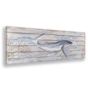 Lienzo con estampado de Panel de madera, estampado de Delfín Azul océano y blanco con textura de pintura a mano artística para decoración de sala de estar lista para colgar