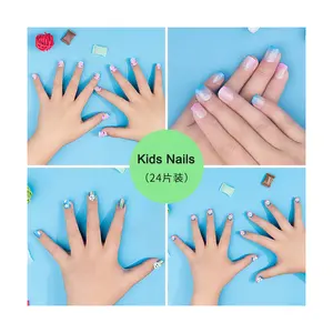 False Kids Eco-friendly custom design Art Non Toxic Abs Cute Cartoon Fake Nails Set Children Artificial Nail Tips