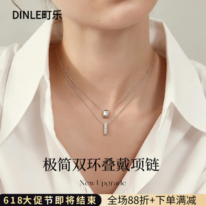 Dinle Double <b>Ring</b> Pendant <b>Necklace</b> Stainless Steel Geometric Design Daily Wear Gift Jewelry - Product Image 4