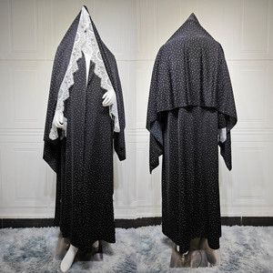MQ259 Vêtements islamiques modestes, Abaya, <span class=keywords><strong>cardigan</strong></span> à pois en dentelle douce, robe ouverte pour femmes, robe musulmane de Dubaï avec écharpe - Product Image 5