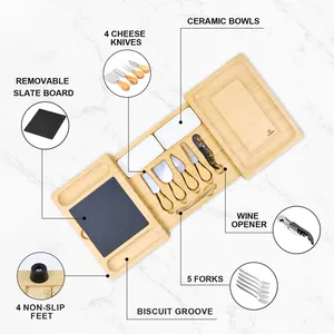 GL Planche à fromage en bambou multifonctionnelle étendue avec couteau Set d'<span class=keywords><strong>ardoise</strong></span> Plateau alimentaire pour fête et restaurant Plateau de service - Product Image 6