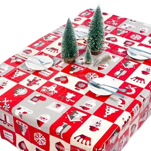 Árvore de Natal Papai Noel Impresso Toalha de Mesa PVC Descartável Tampa de Tabela Mesa de Jantar Decoração de Casa decoração de Natal 110x180cm cobrir