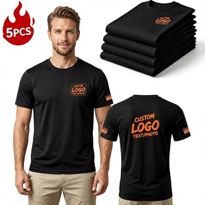 T-shirt à manches courtes pour homme, noir, à séchage rapide, avec logo personnalisé, 100% polyester jersey, col rond, motif lettres décontracté, 5 pièces, pull-over premium - Product Image 1