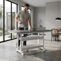 Table de salle à manger moderne d'extérieur en HDPE, résistante aux intempéries, empilable, aspect bois, haute qualité, résistante aux UV, pour jardin et bord de piscine