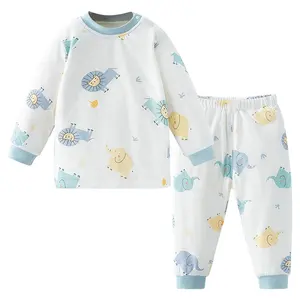 Uzun kollu örme bebek pijama setleri organik pamuk Unisex bebek giyim iki adet kıyafetler düz renk erkek ve kız